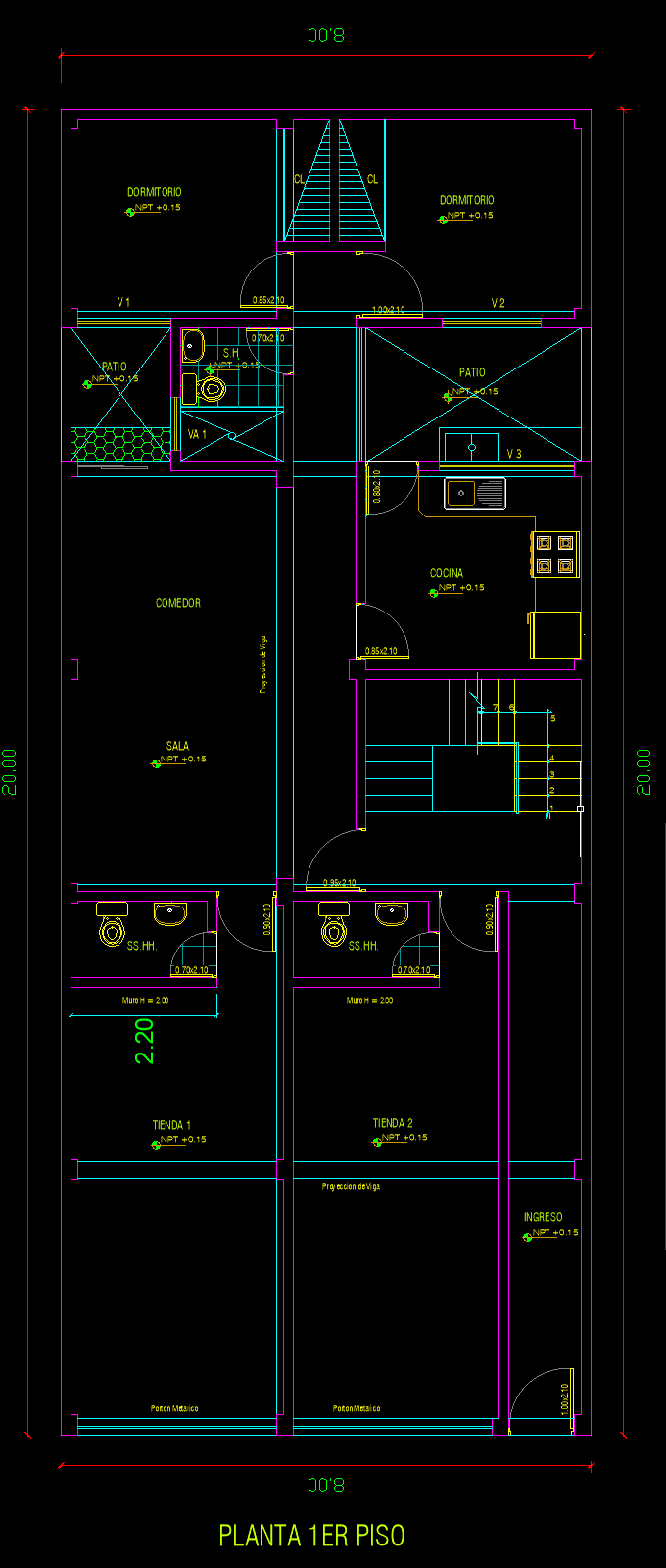 PLANOS MODELO 014_VIV-COMERCIO 8mx20m (3 pisos) - Imagen 2