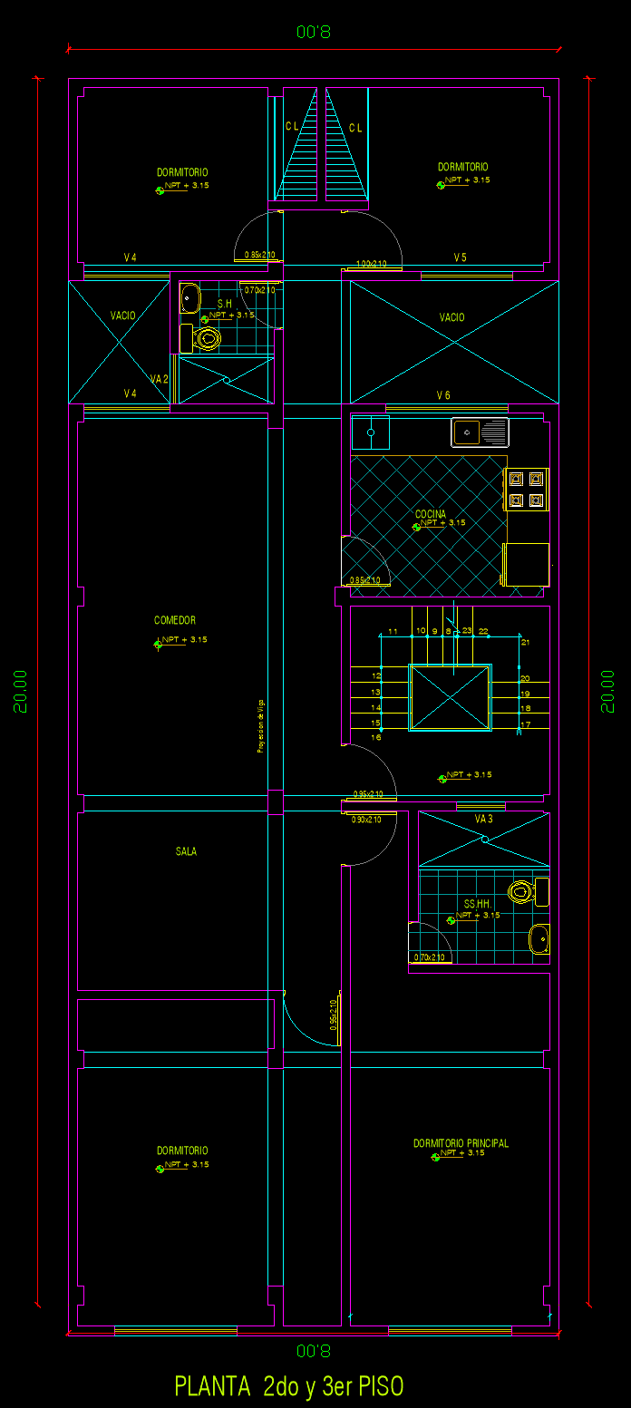 PLANOS MODELO 014_VIV-COMERCIO 8mx20m (3 pisos) - Imagen 3